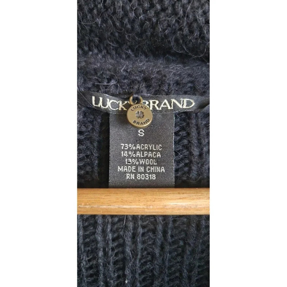 Lucky Brand Open Cardigan Women's Small Black Alpaca Wool Scalloped Edge Flowy - Picture 2 of 8